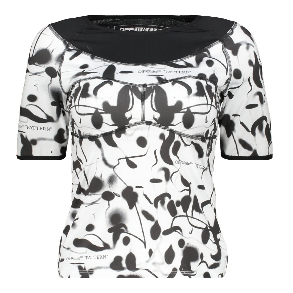 Off White Gedrukt Mesh T-shirt White Dames