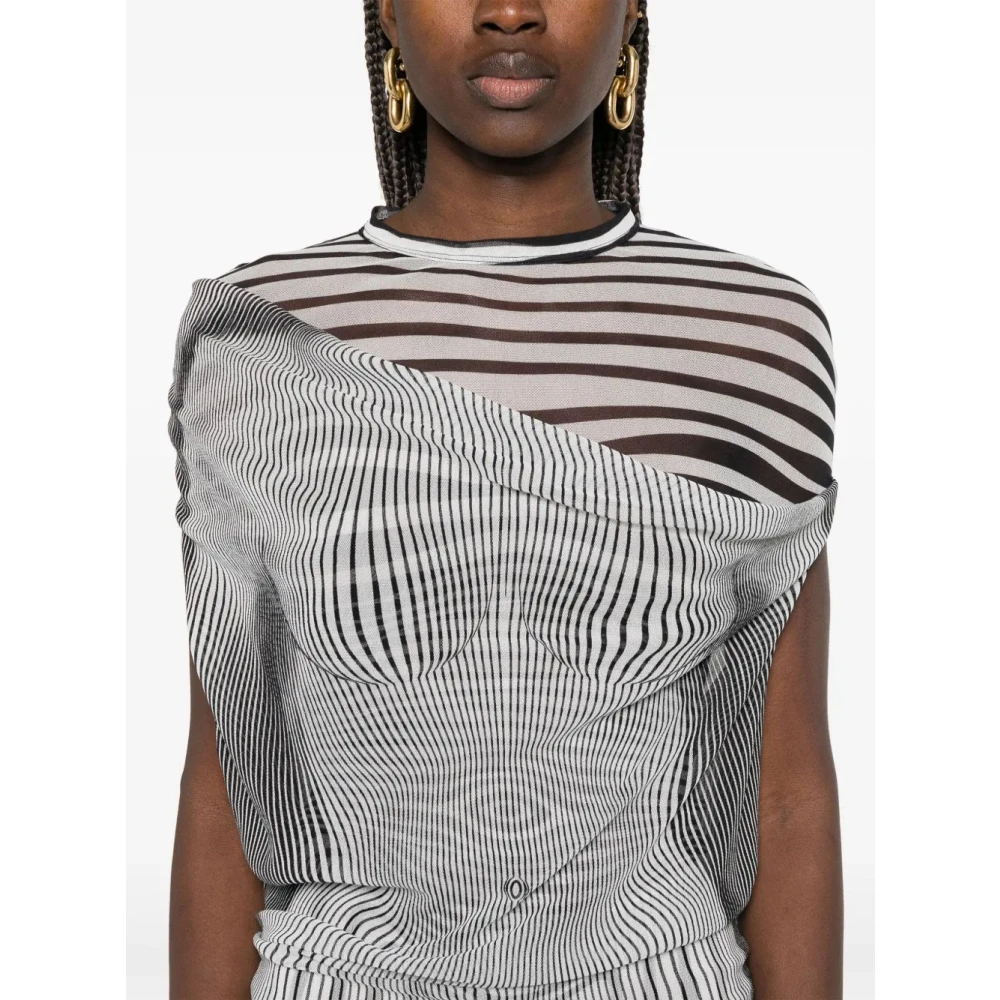 Jean Paul Gaultier Gedrukte Mesh Lange Jurk Dubbele Laag White Dames