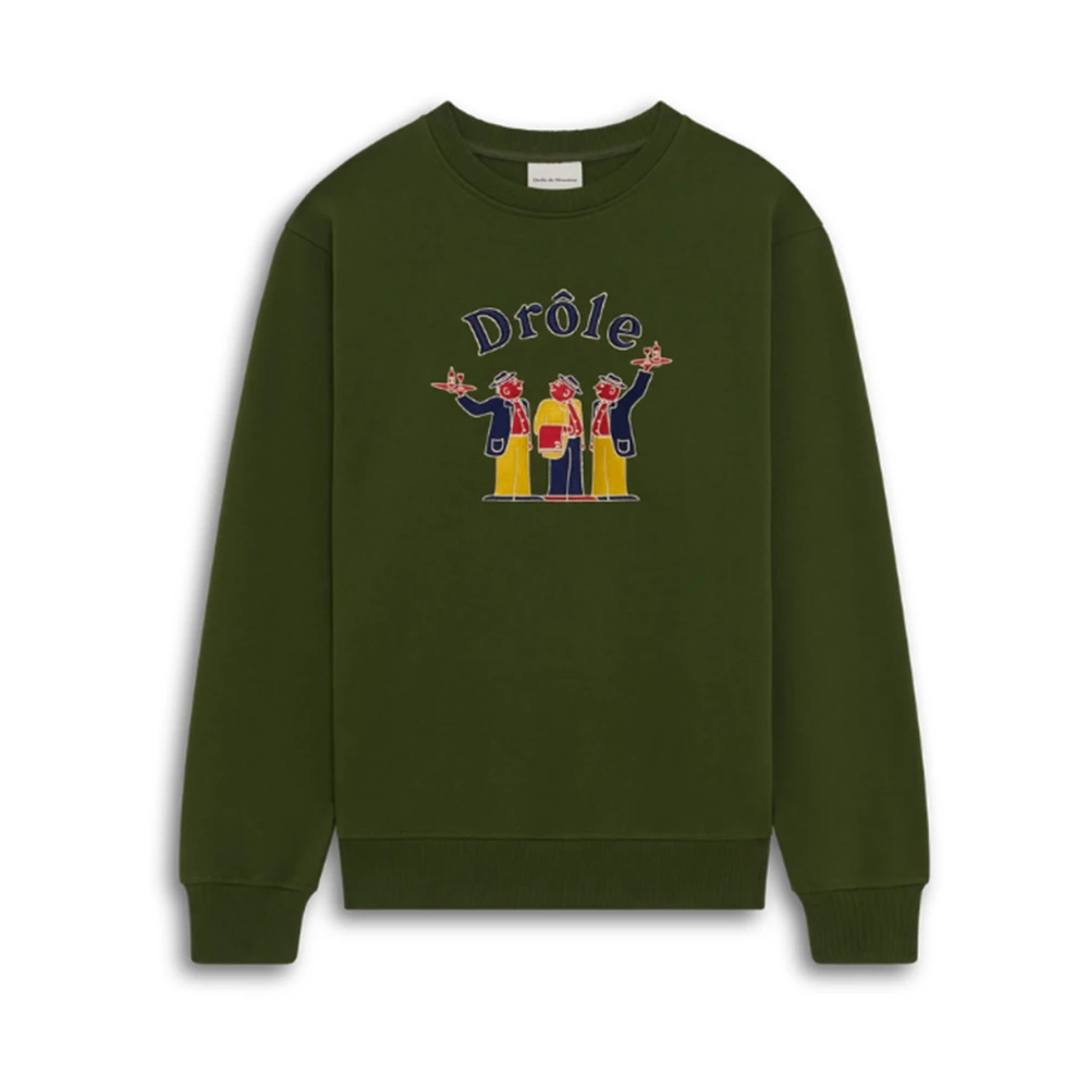Drole de Monsieur Crillon Sweatshirt in Khaki Green Heren
