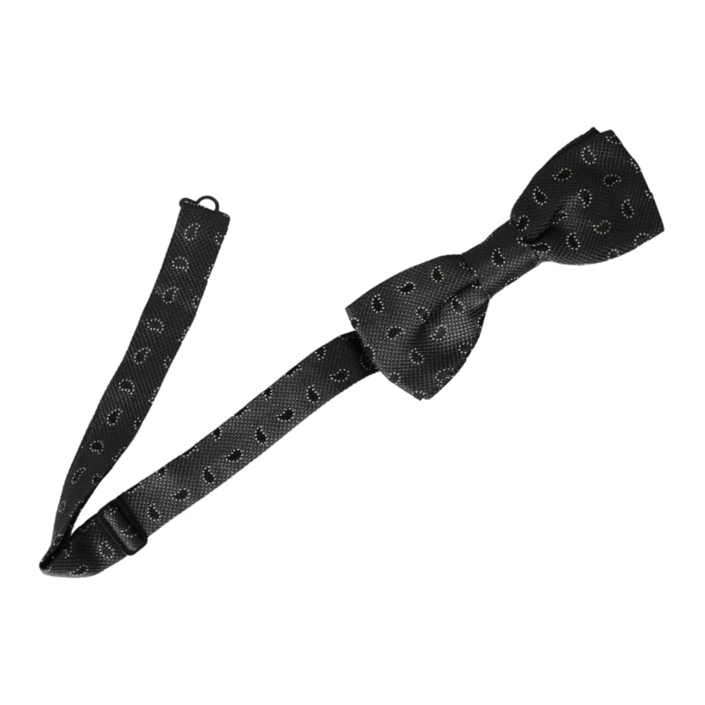 Dolce & Gabbana Dark Gray Silk Patterned Adjustable Neck Men Bow Tie - Image 2