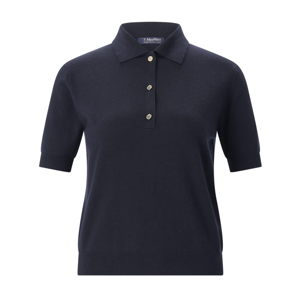 Max Mara Blue Cotton- Silk And Cashmere Polo Jumper - Female - Polo Shirts - M - Tops