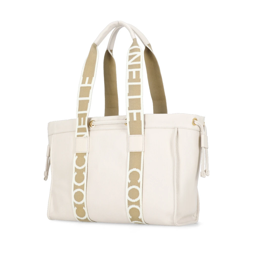 Coccinelle Leren schoudertas met logo-handvatten Beige Dames