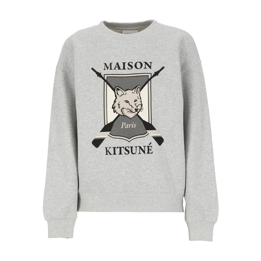 Maison Kitsuné Grijze Katoenen Sweatshirt met College Fox Print Gray Dames