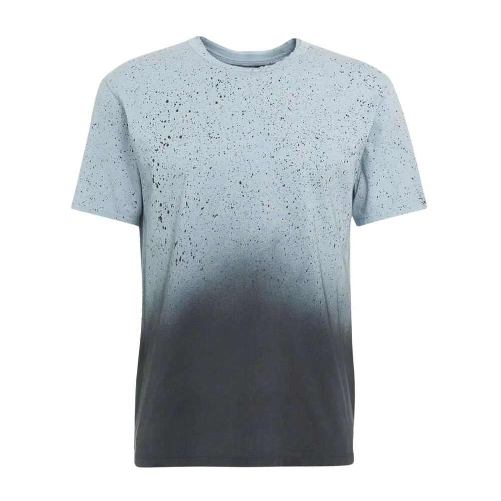 Mauro Grifoni T-shirt met dubbele rand ronde hals en halve mouw met schilderij Blue Heren
