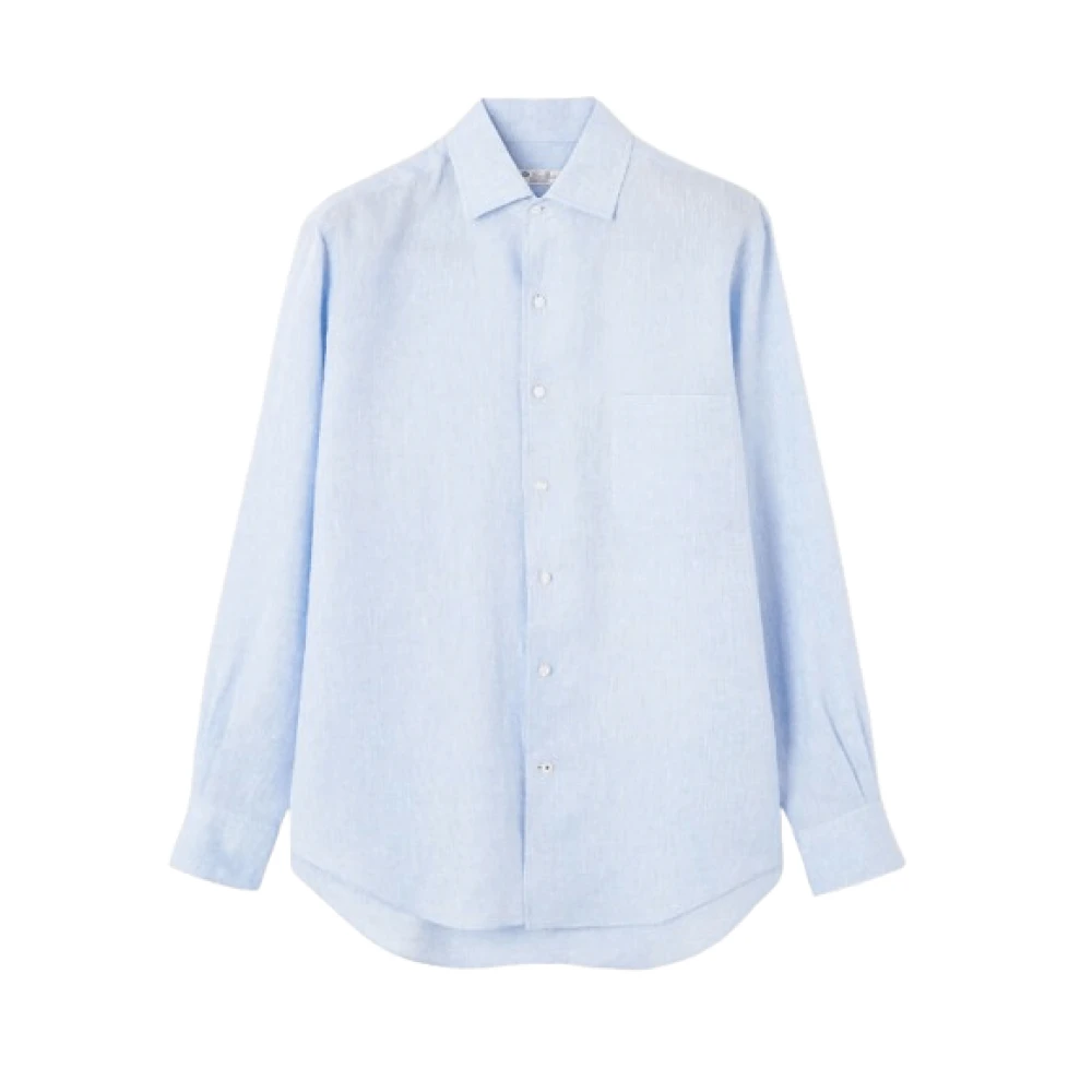 Loro Piana Lichtblauwe Linen André Overhemd Blue Heren