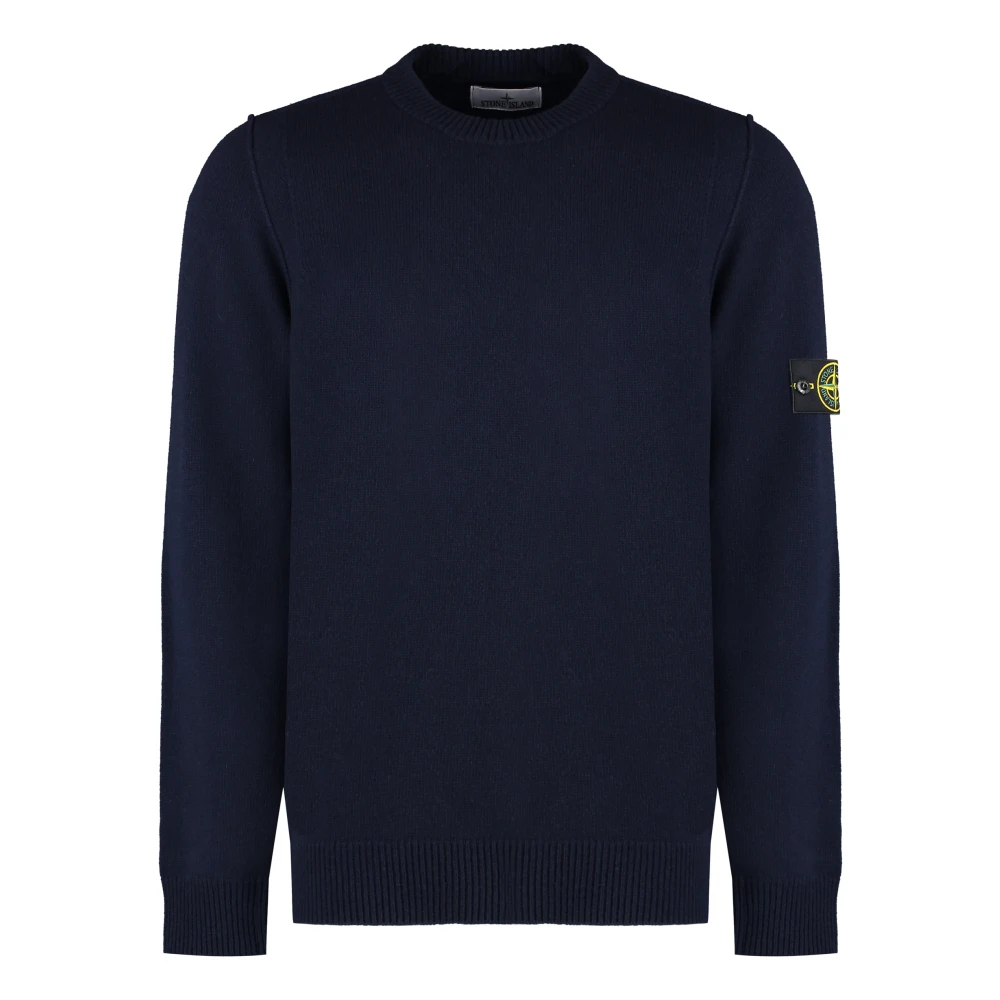 Stone Island , Round-Neck Knitwear, Male, Blue, L, Crewneck Jumper With Stitch Details
