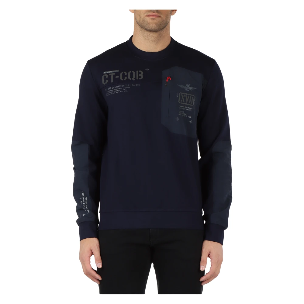 Aeronautica militare Viscose Sweatshirt met Contrast Inzetstukken Blue Heren