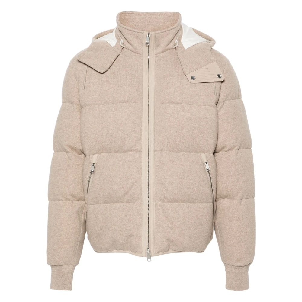 Ermenegildo Zegna Kasjmier Gewatteerde Jas met Afneembare Capuchon Beige Heren