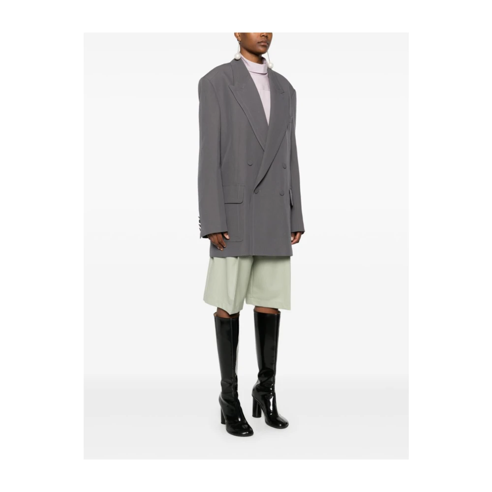 Dries Van Noten Grijze Oversized Wollen Jas Beige Dames