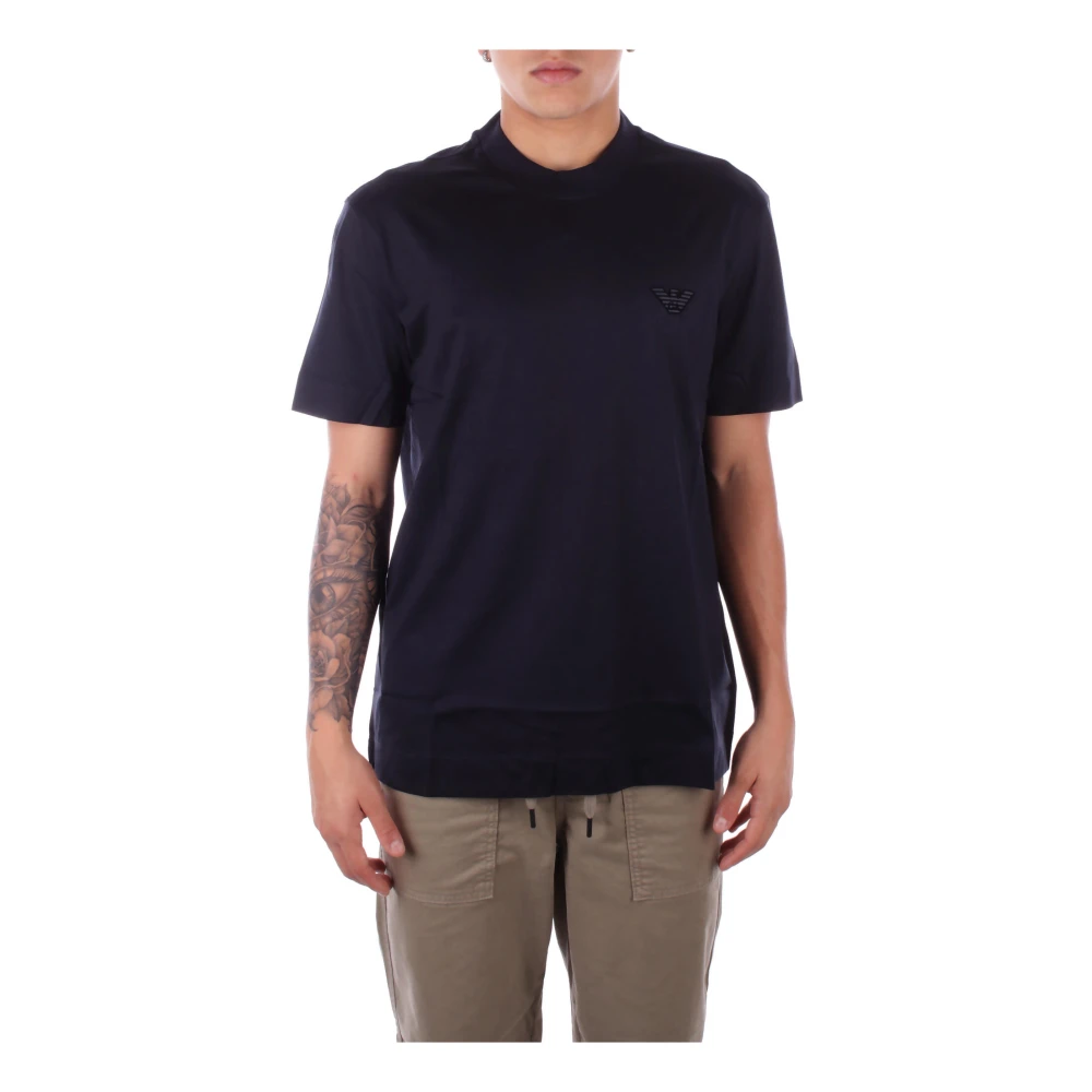 Emporio Armani Blauw Logo Front T-shirt Blue Heren