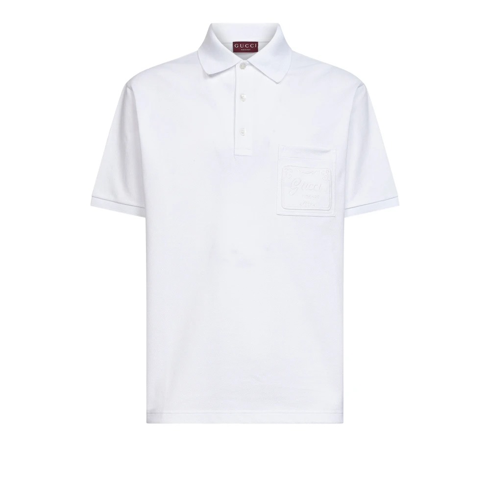 Gucci Men's White Cotton Piquet Polo Shirt With Embroidery