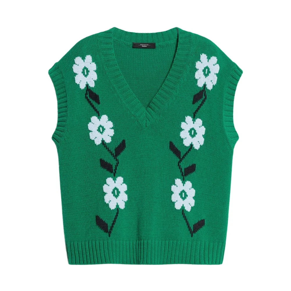 Max Mara Weekend Bloemdetail Katoenen Gilet Green Dames