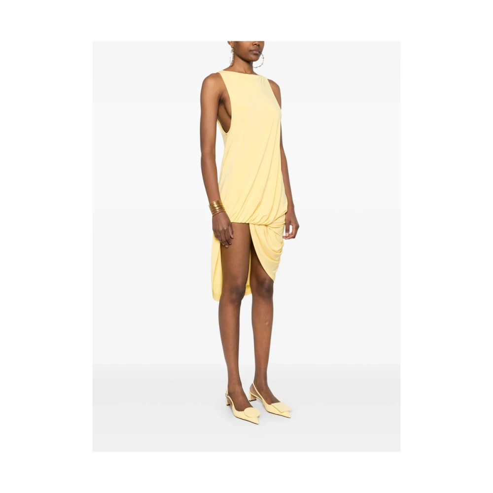 Jacquemus Zonsondergang Geel Gedrapeerd Mouwloos Jurk Yellow Dames