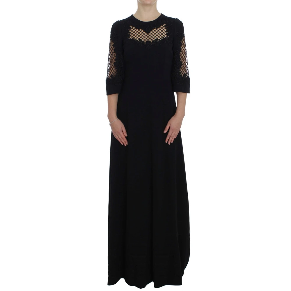 Dolce & Gabbana Women's Black Wool Maxi Dress With Neckline