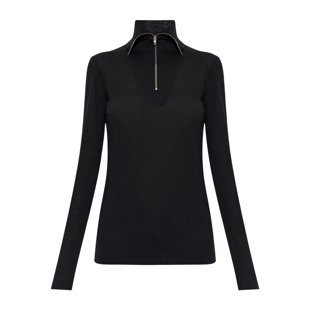 Jil Sander Donna Nero Maglia Zip A Collo Alto - Immagine 2