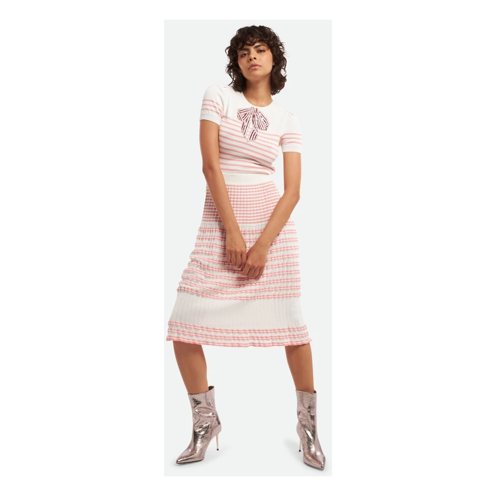 Elisabetta Franchi Roze Gestreepte Jurk met Strikdetail Pink Dames