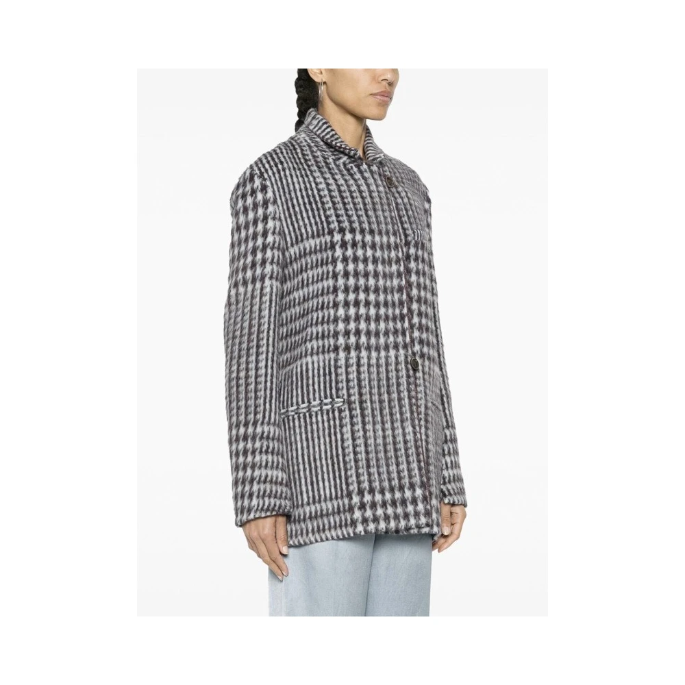 Forte Geborstelde wollen jas met pied-de-poule motief Black Dames
