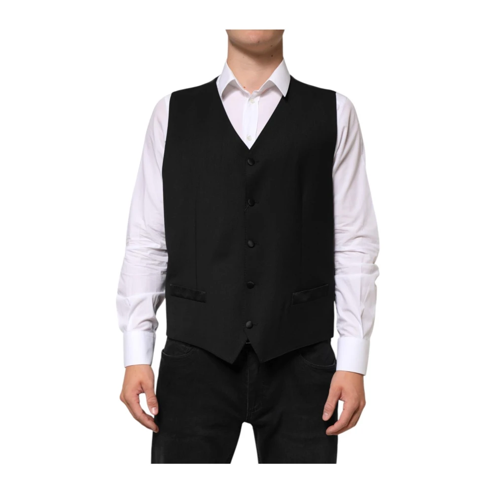 Dolce & Gabbana Men's Black Waistcoats, 3XL, Wool Dress Formal Waistcoat Vest