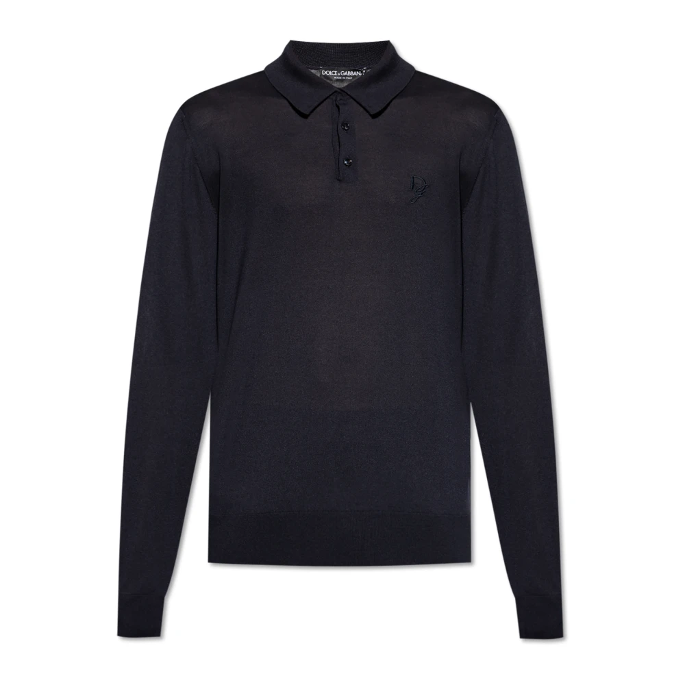 Dolce & Gabbana Herr Blå Stickade Tröjor Xl, Långärmad Polo