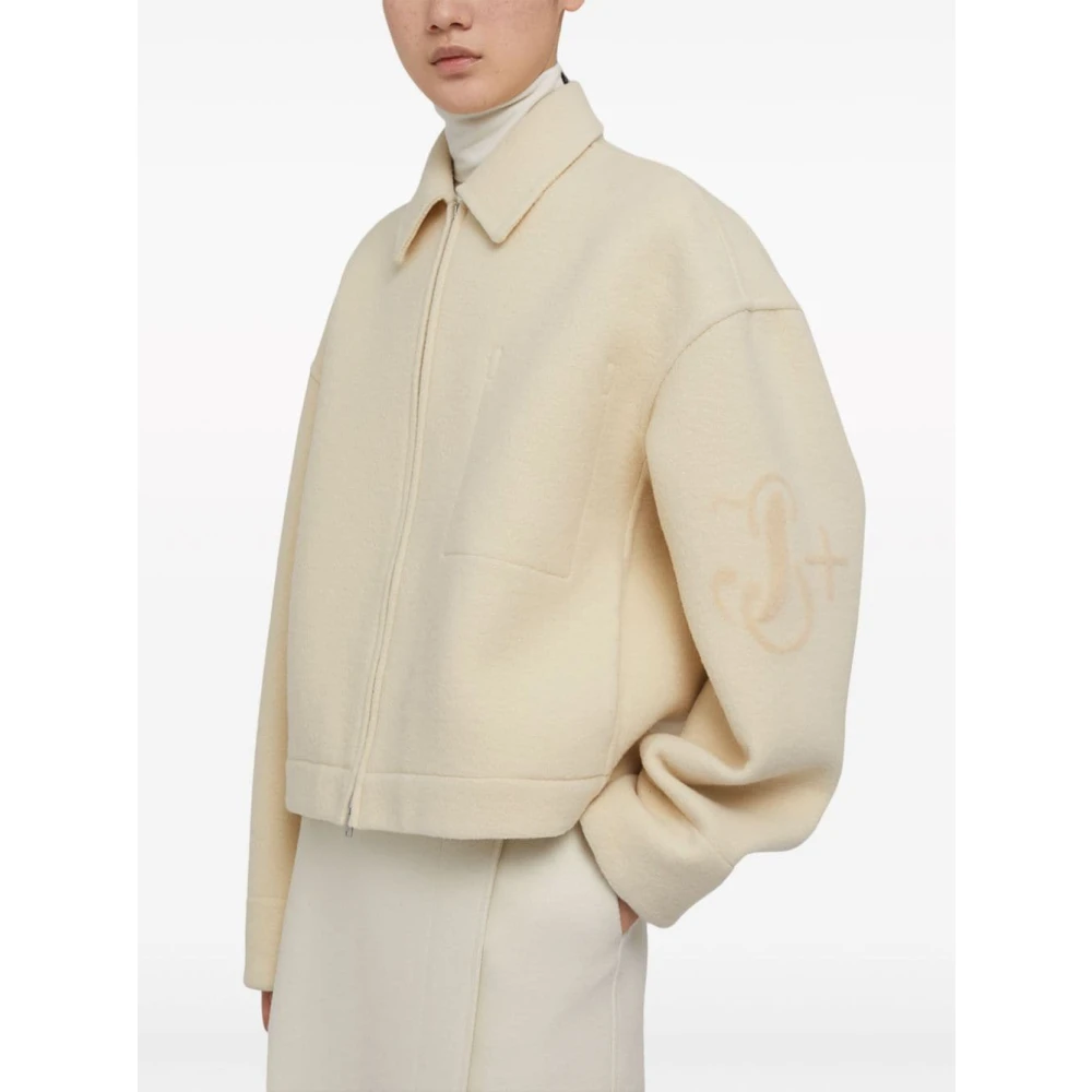 Jil Sander Beige Wol Logo Shirt Rits Zak Beige Dames