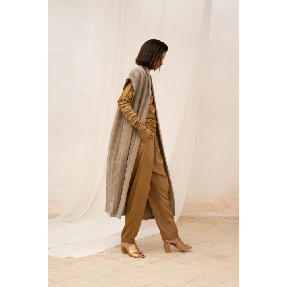 Cortana Gestreept Wol Lang Vest Brown Dames