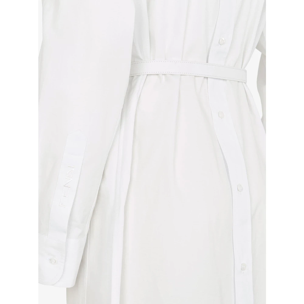 Fendi Witte Katoenen Jurk met Mandarin Kraag White Dames