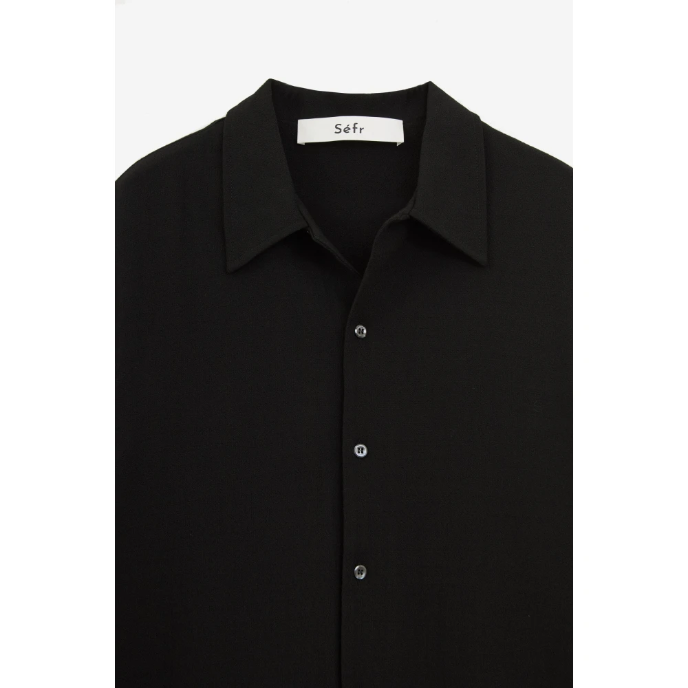 Séfr Zwarte Viscose Shirt Voorknoopsluiting Lange Mouwen Black Heren