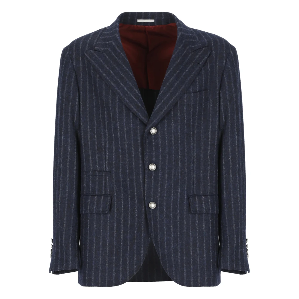 Brunello Cucinelli Blå Alpacka Ull Jacka Peak Revers Blue, Herr