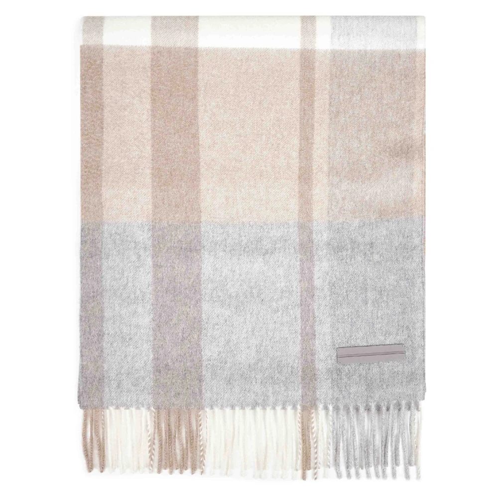 Zegna Men's Beige Checked Cashmere Scarf With Fringes - Winter Scarves - One Size - Accessories