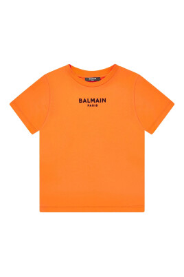 t-shirt-col-rond-orange-avec-logo-floque