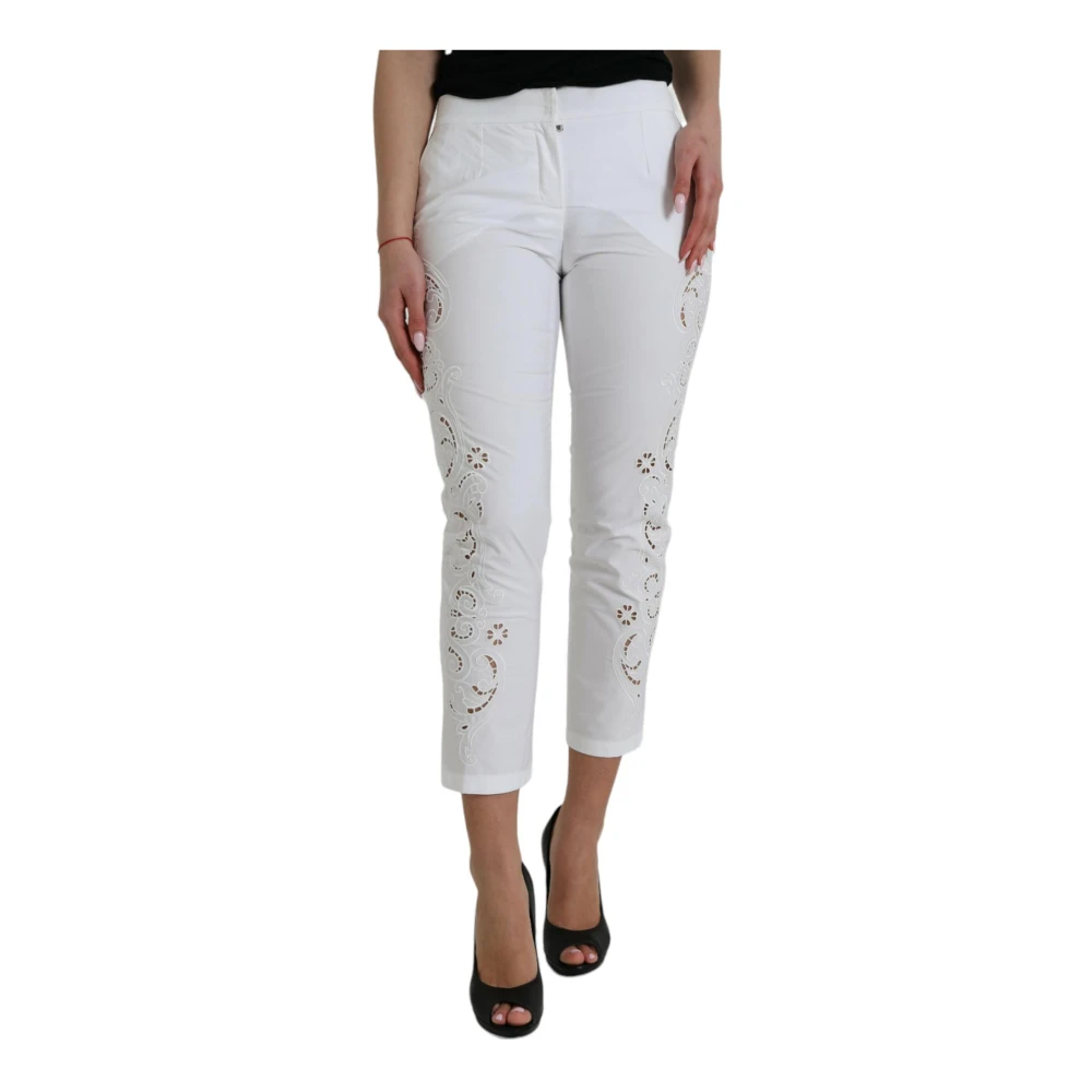 Dolce & Gabbana Women's White Cropped Trousers, 2XS, Luxury Tapered Mid Waist Trousers