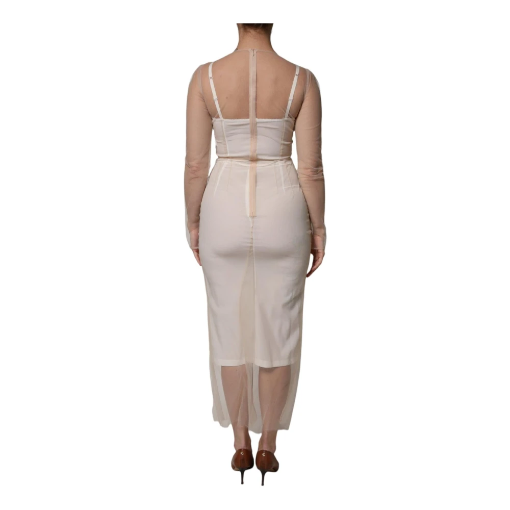 Dolce & Gabbana Witte Sheer Tulle Bodycon Midi Jurk White Dames