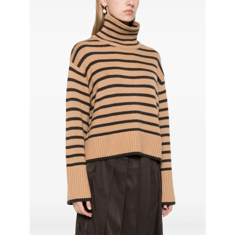 Lisa Yang Beige Gestreepte Kasjmier Gebreide Trui Beige Dames