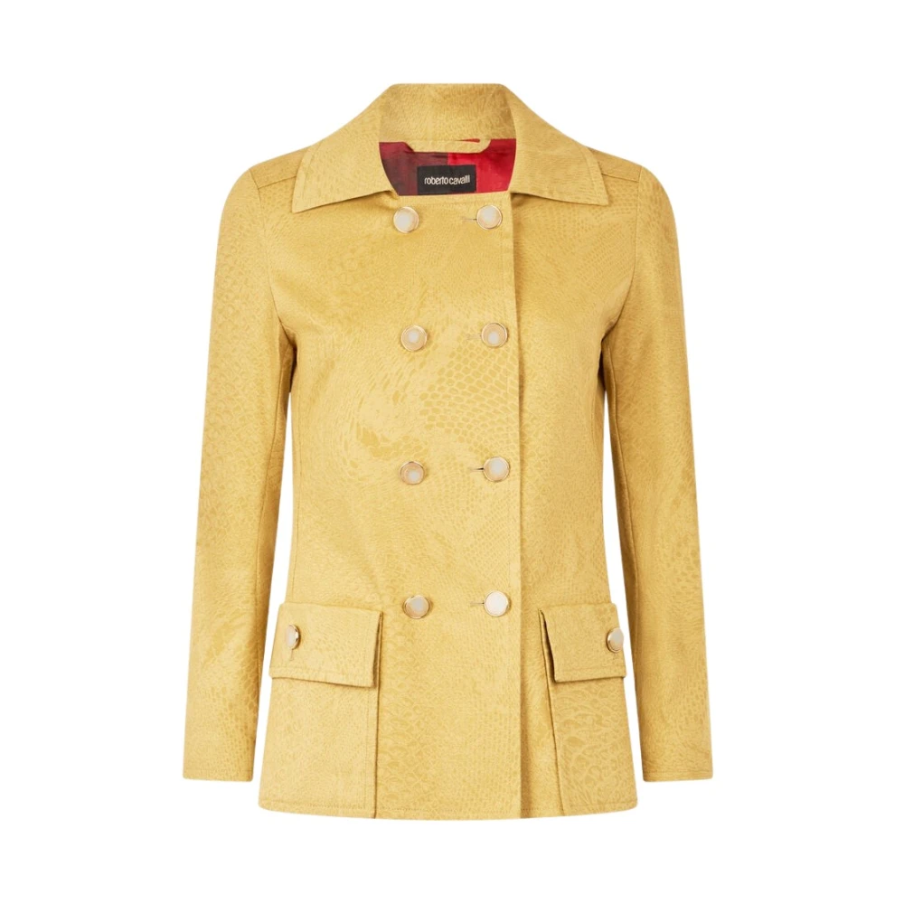 Roberto Cavalli Brown Python Pattern Double-Breasted Jacket - Female - Light Jackets - M - Jackets