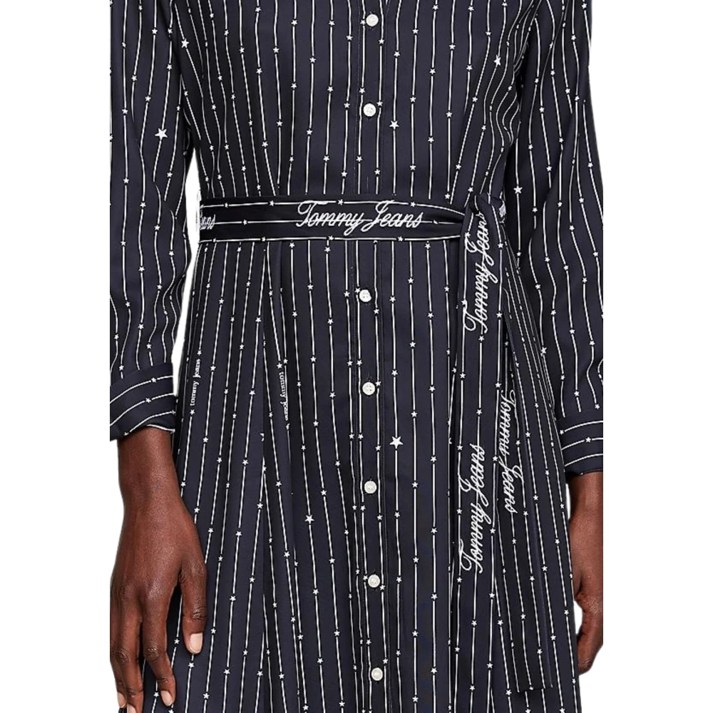 Tommy Hilfiger Gestreepte en Sterren Midi Overhemdjurk Black Dames