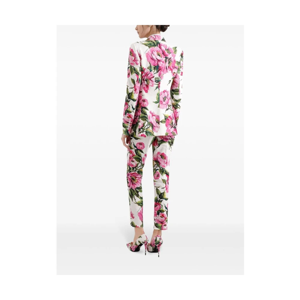 Dolce & Gabbana Witte Blazer met Vetersluiting en Schoudervullingen Multicolor Dames