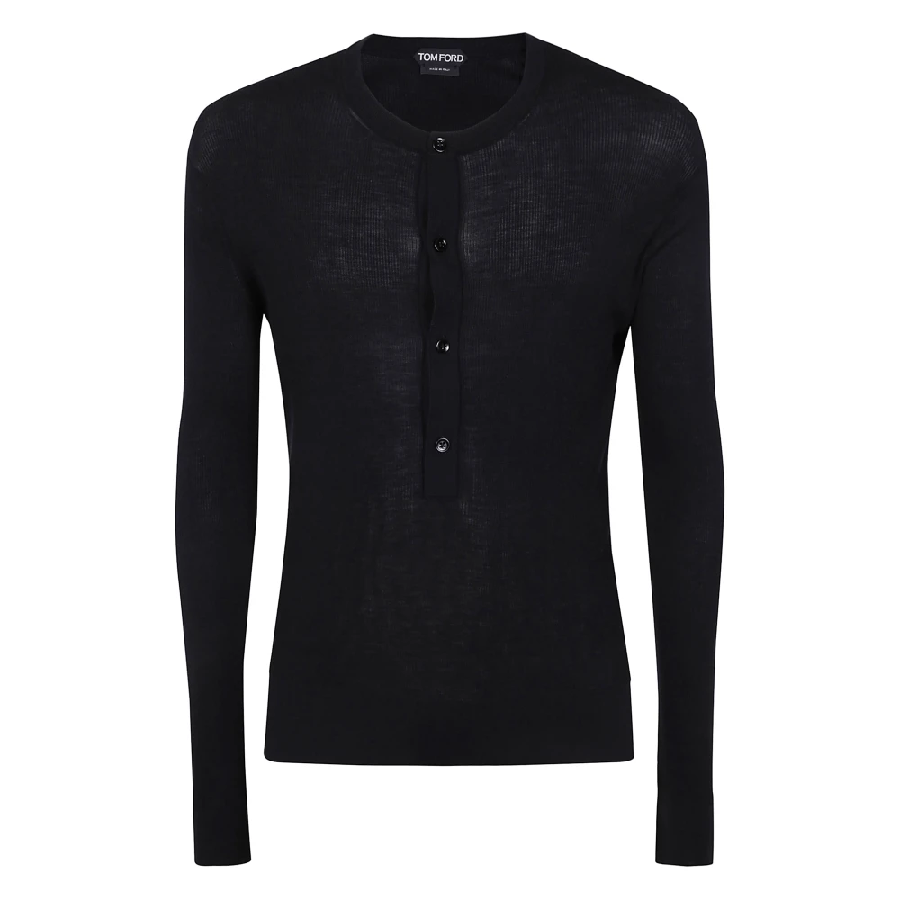 Tom Ford Henley Stickad Tröja Black, Herr