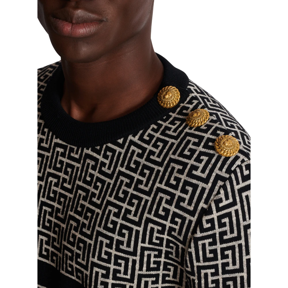 Balmain Gestreepte PB Labyrinth wol en linnen trui Black Heren