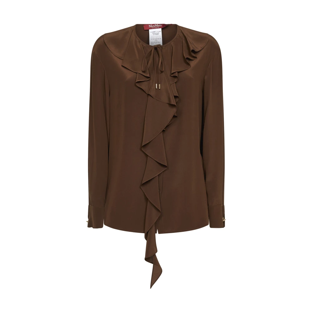 Max Mara Studio Women's Brown Blouses, Xl, Stepica Ruffled Blouse