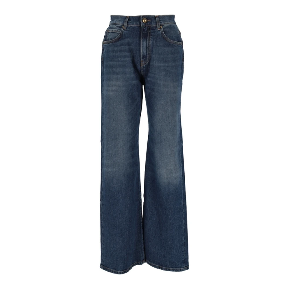 Pinko Women's Blue Wide Leg Denim Jeans In