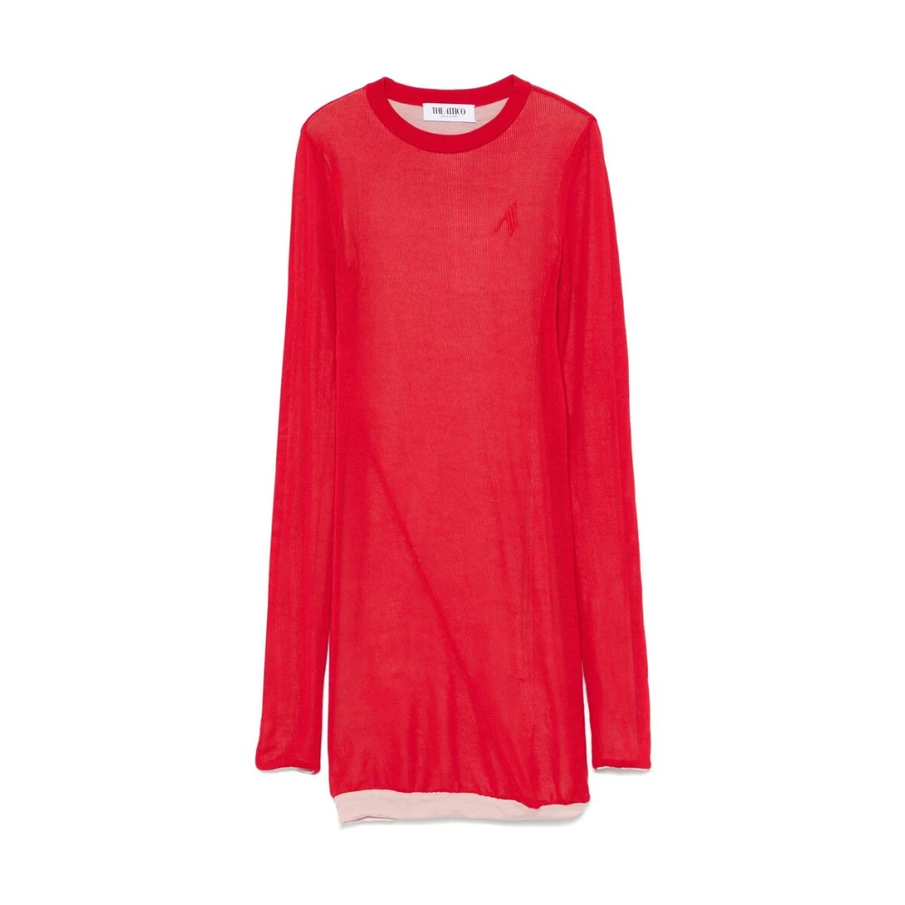 The Attico Rode Geborduurde Logo Crew Neck Jurk Red Dames