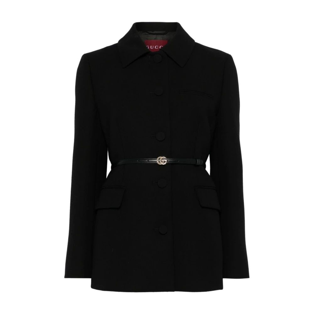 Gucci Svart Ull Crepe Jacka Klassisk Stil Black, Dam