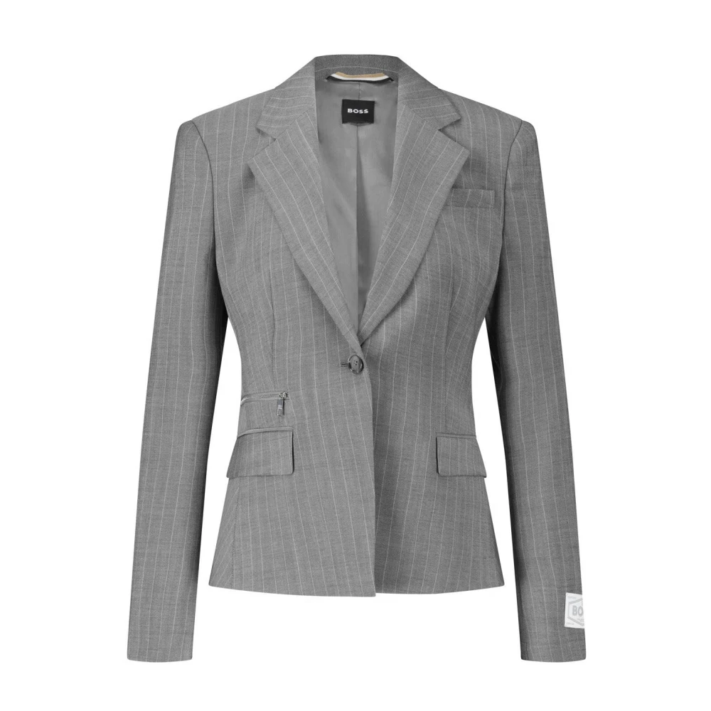 Hugo Boss Gestreepte Blazer met Rits en Getailleerde Pasvorm Gray Dames