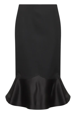 Svart Ull Peplum Midi Kjol