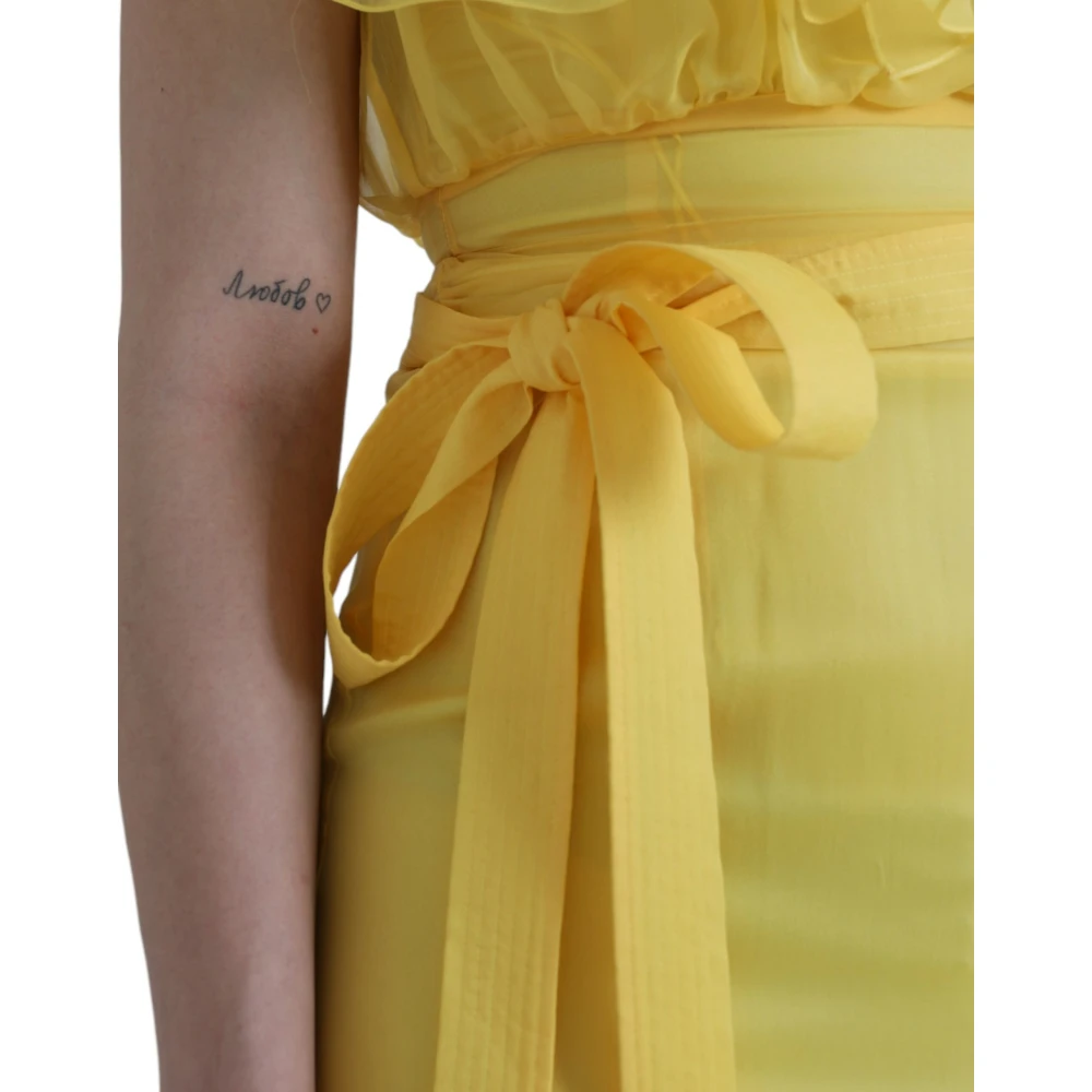 Dolce & Gabbana Gele zijden maxi-jurk met riem Yellow Dames
