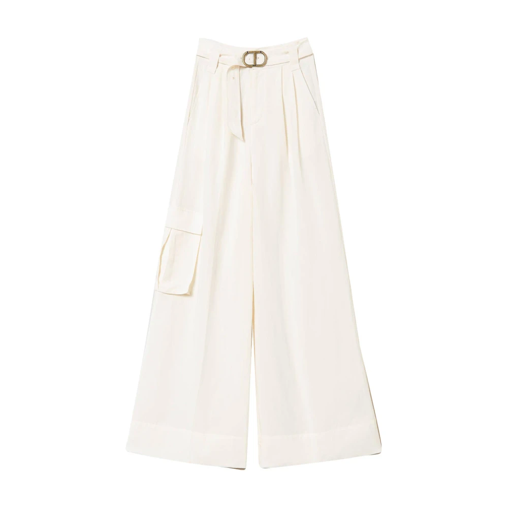 Twinset Wijde Linnen Broek Ivoor Beige Dames