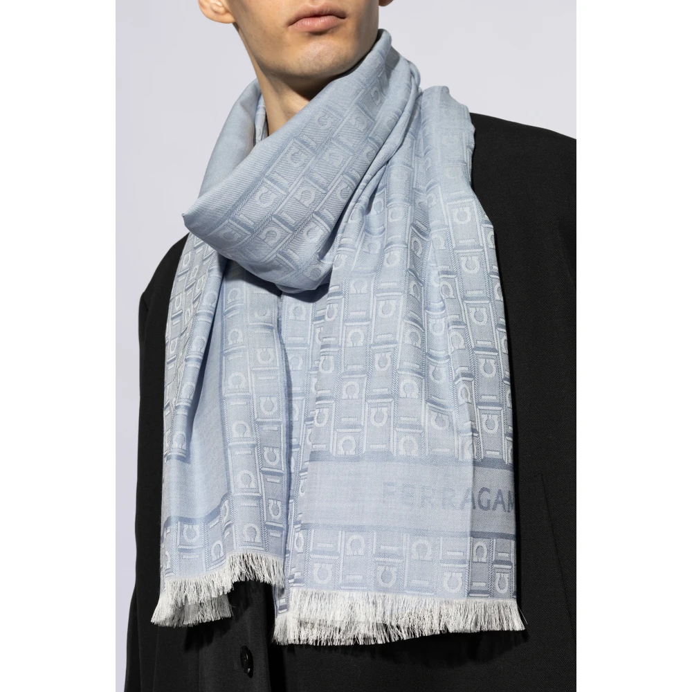 Salvatore Ferragamo Sjaal met logo Blue Heren