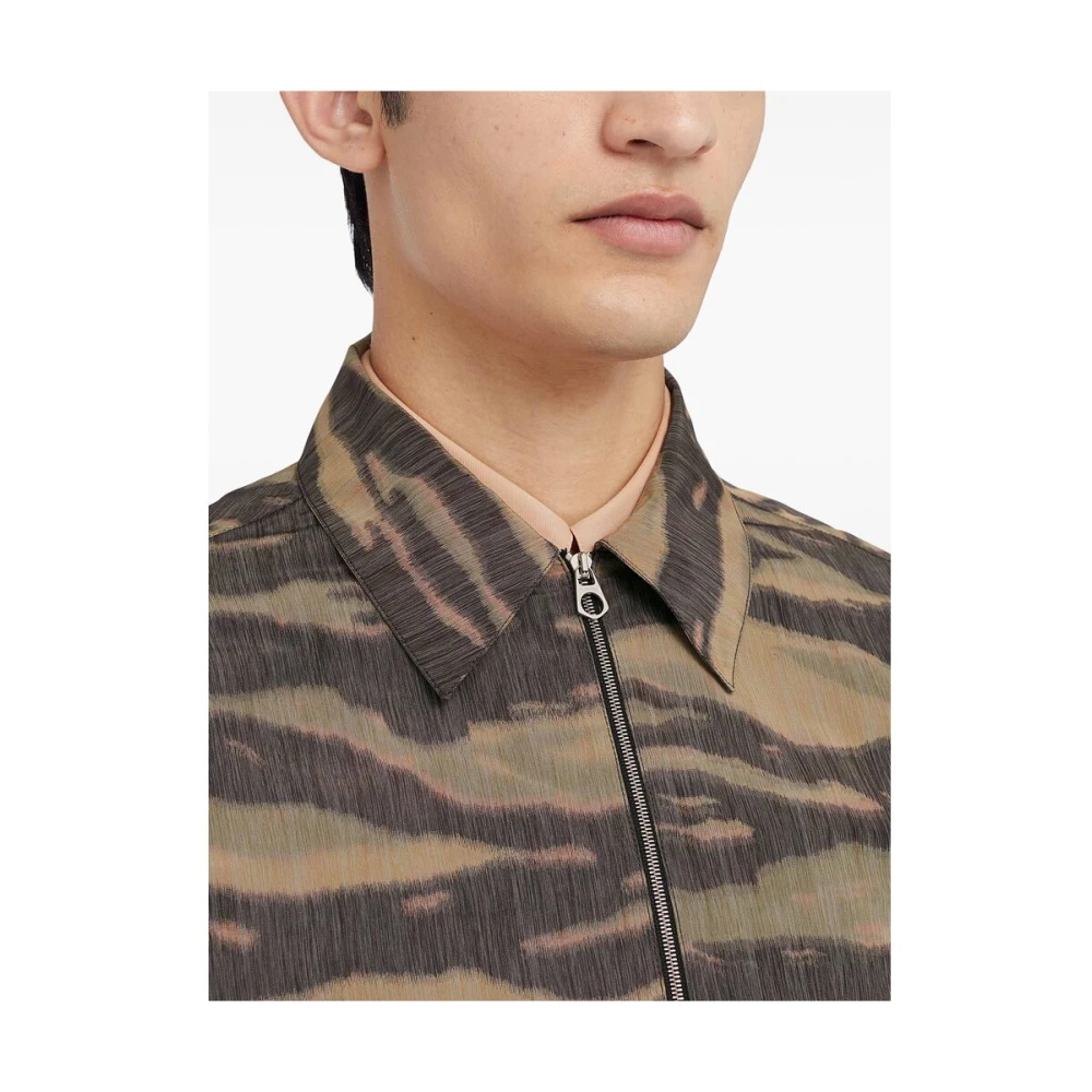 Jil Sander Zebra Print Zijden Overhemd Green Heren
