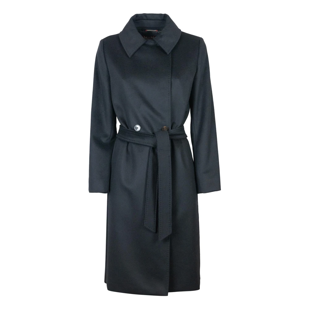 Max Mara Studio Lange double-breasted jas van zuivere wol Black Dames