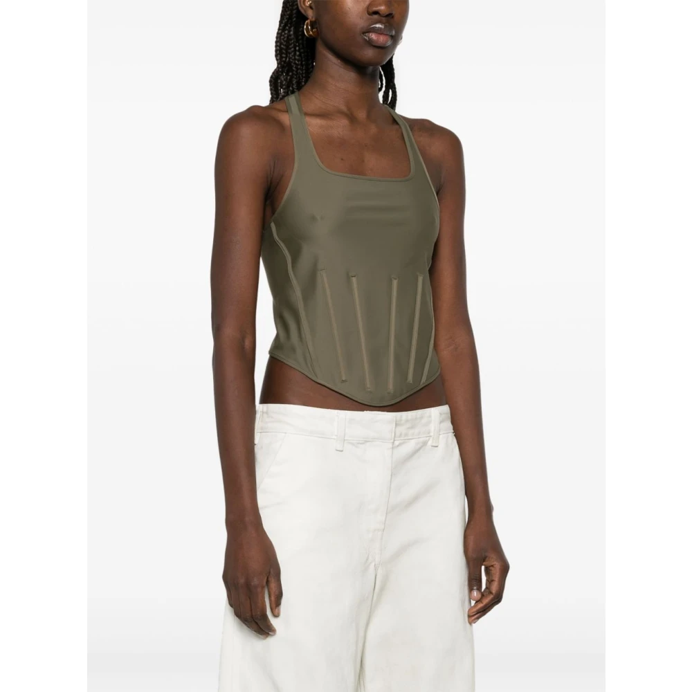 Mugler Khaki Olympische Halslijn Korset Top Green Dames